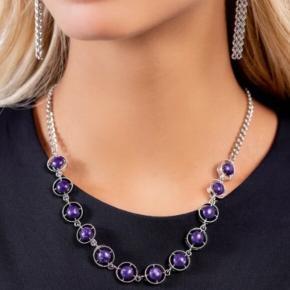 Going Global - Purple. Necklace with Matching Earrings. - Picture 1 of 3